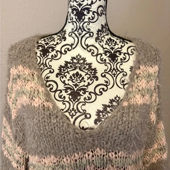 FREE PEOPLE Linus Striped Fuzzy Open Knit Sweater - Picture 3 of 7